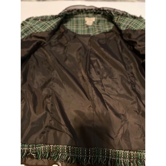 Julie Mitchell Jacket Womens Size 8 Urban Collection Green Brown Tie Raw EdgeLin - Picture 5 of 14
